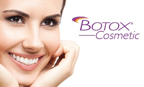 Woman with flawless skin next to Botox logo